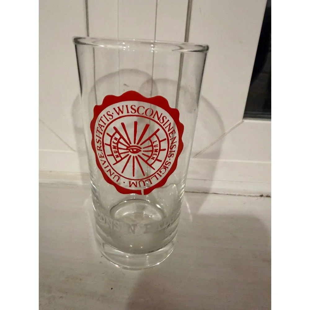 Vtg 60s University of Wisconsin Madison Seal Drinking Glass Red Crest Tumbler